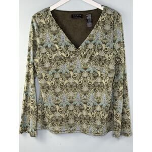 Axcess Sz XL Vtg Y2K 90s Top Forest Fairy Mesh V-Neck Babydoll Long Sleeve